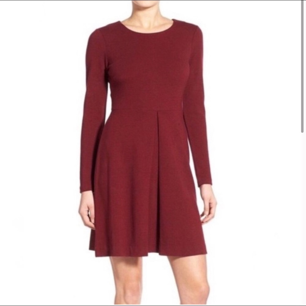 Madewell Long Sleeve Maroon Fit N Flare Dress